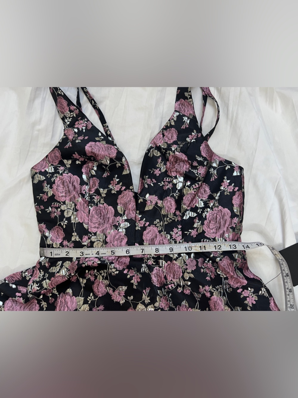 Lulu's Black Mini Dress with Pink Floral Jacquard - Picture 9 of 10